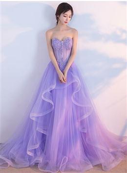 Picture of Light Purple Layers Tulle Lace Applique Long Formal Dresses, Purple Evening Dresses Formal Dresses